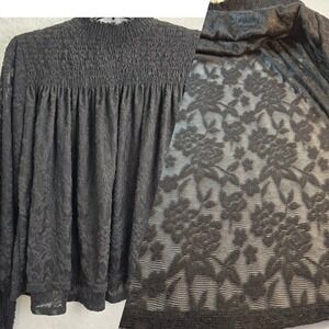 Anthropologie Deletta Sheer Floral Lace Top Medium Layering Grunge Dark Academia